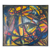 Jean-louis ruythoorens 'soleil et calebasses' lubumbashi 1972, tableau abstrait, huile sur toile