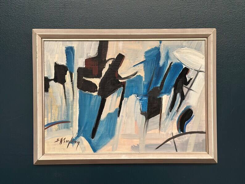 Original Swedish Oil on Panel – “Abstract Composition” by Sven H. Engberg – Signed – Vintage & Framed – 56 × 43 cm (22" × 16.9")