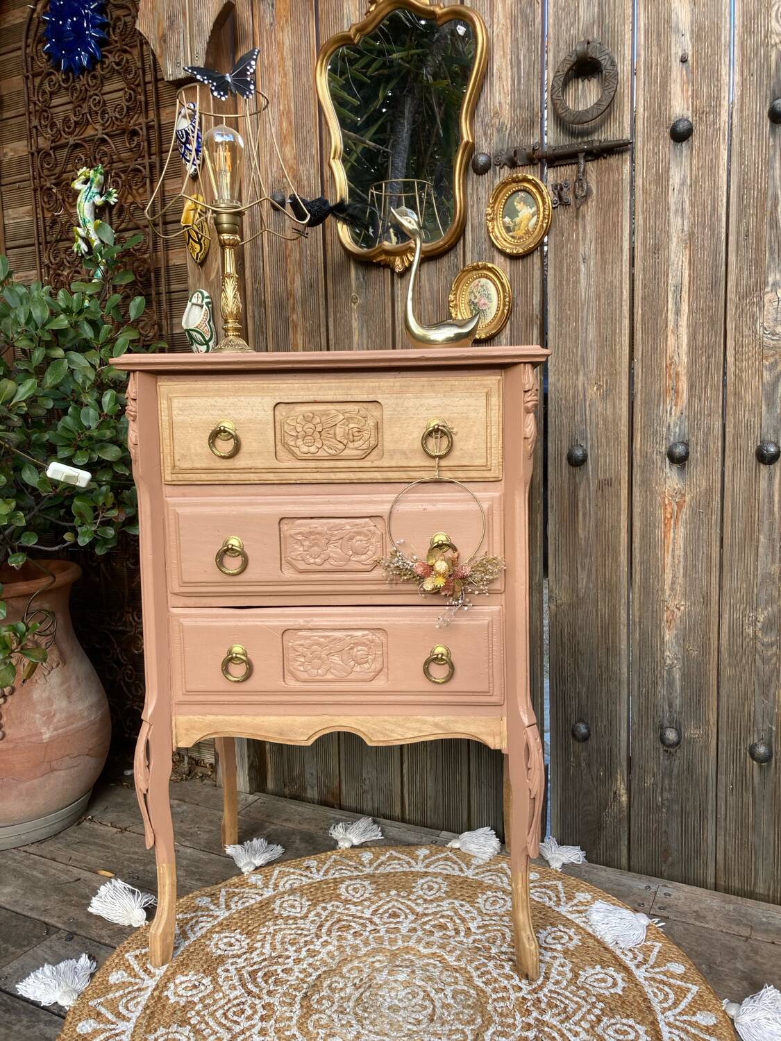 Petite commode ART DÉCO esprit coiffeuse terracotta