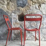Pair of tolix T1 chairs in red metal by Xavier Pauchard - vintage 1960