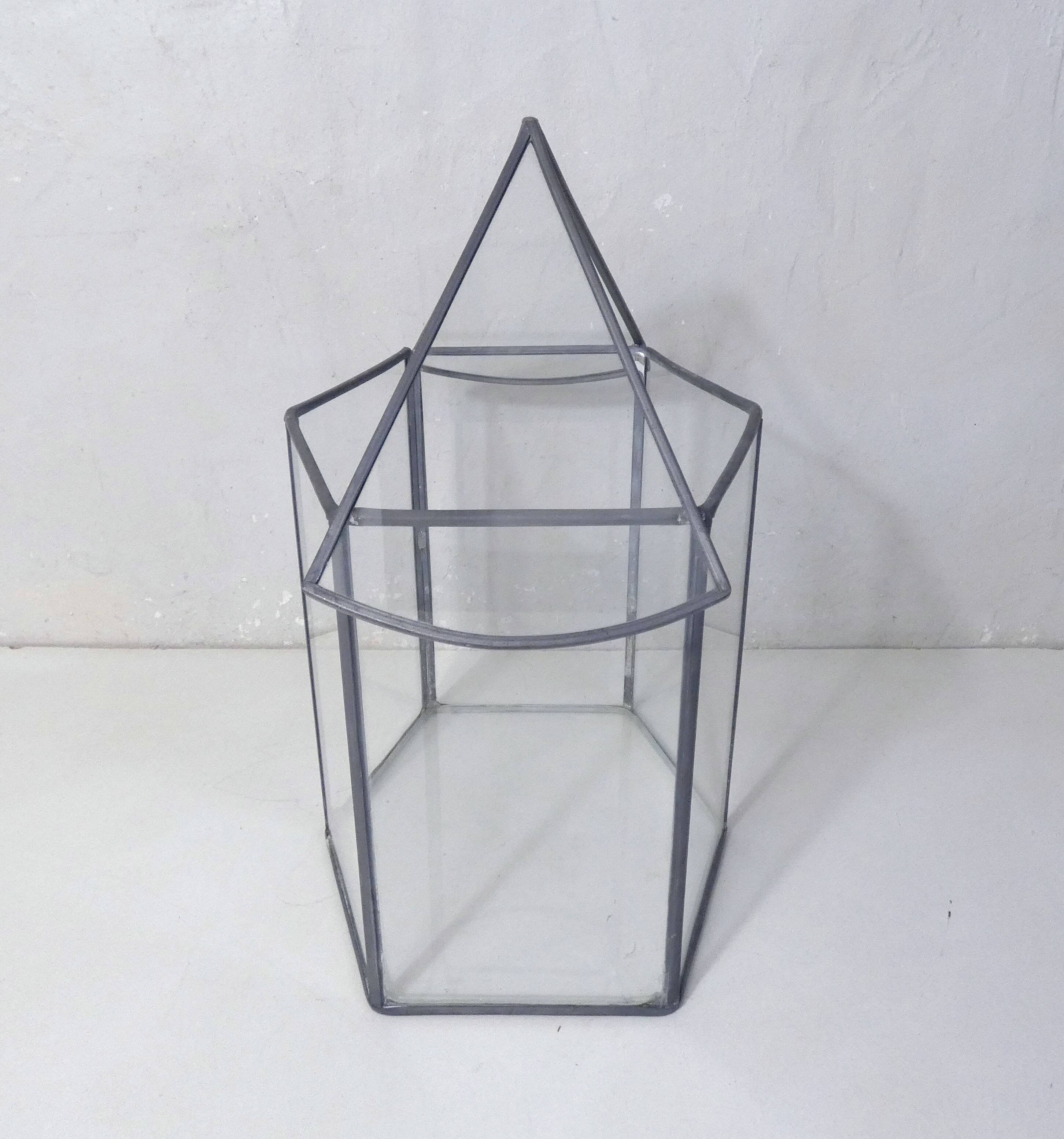 Glass terrarium mini cactus greenhouse in glass and metal