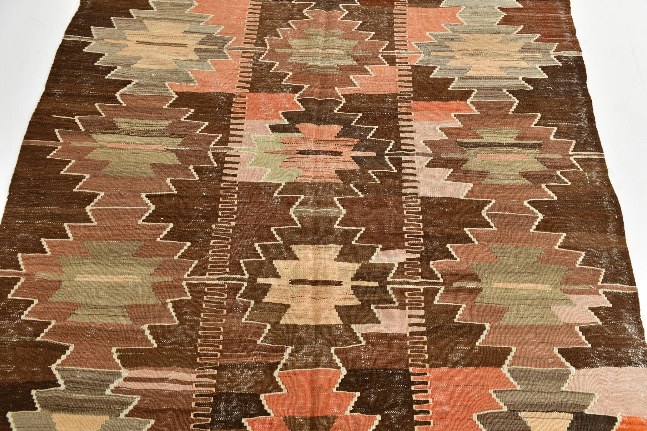 6x12 Brown & Beige Turkish Vintage Kilim Rug, 179x363Cm SK 35163