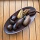 Large vintage carved wooden bowl with decorative fruits – 1970s