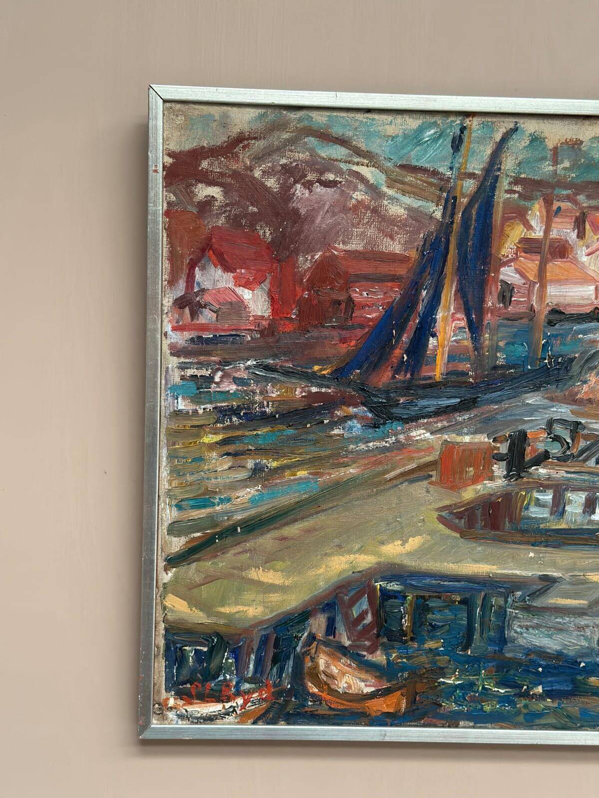 Original Mid Century Swedish Oil On Canvas – “Bohuslän” By Sara‑Lisa Ryd – Vintage & Framed – 48 × 57 Cm