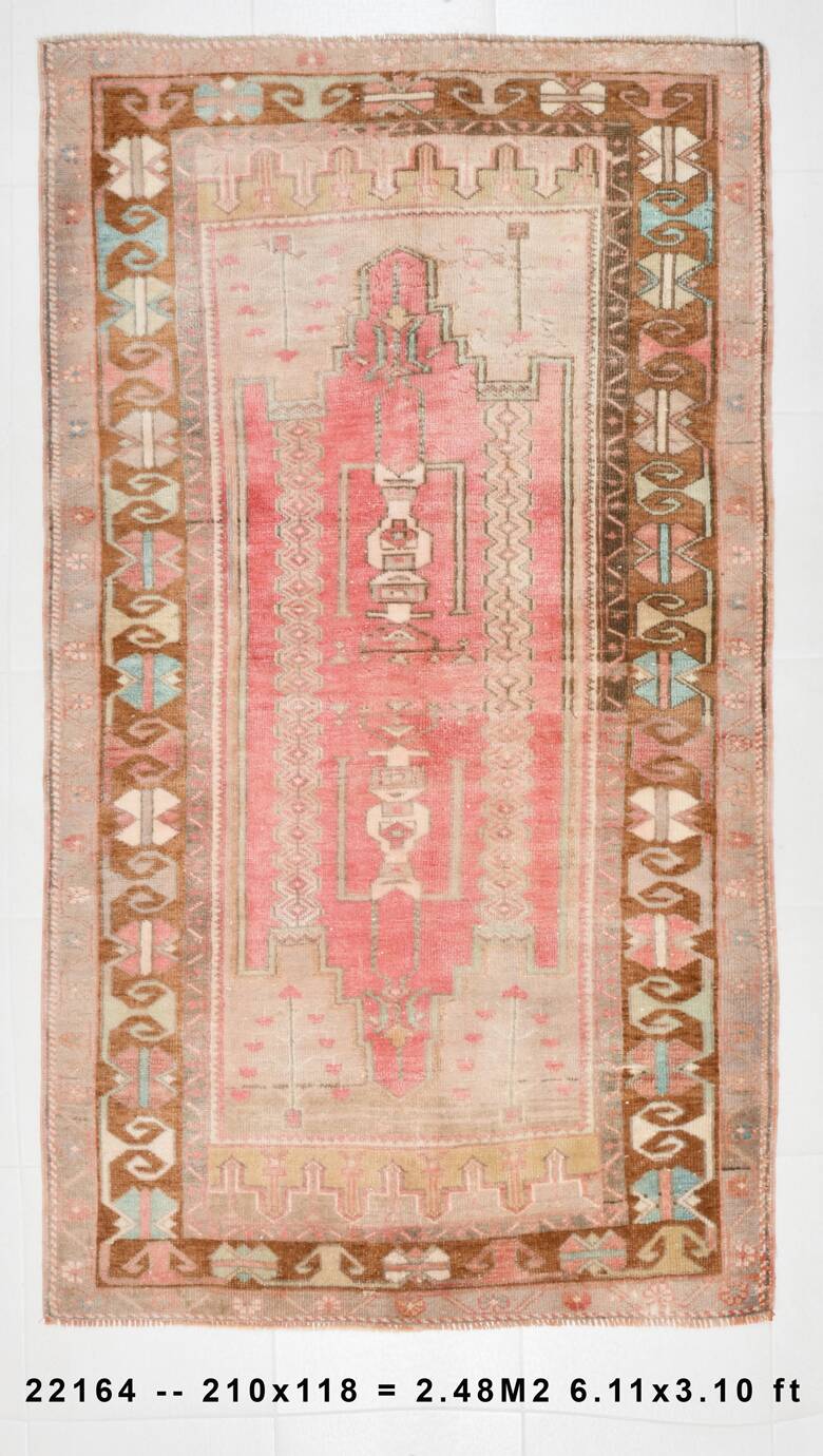 4x7 Pink & Brown Persian Area Rug 118x210Cm SK 22164