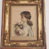 Watercolor on paper, portrait of a young girl, signed Alessandro Rontini, Florence (1854-1933)