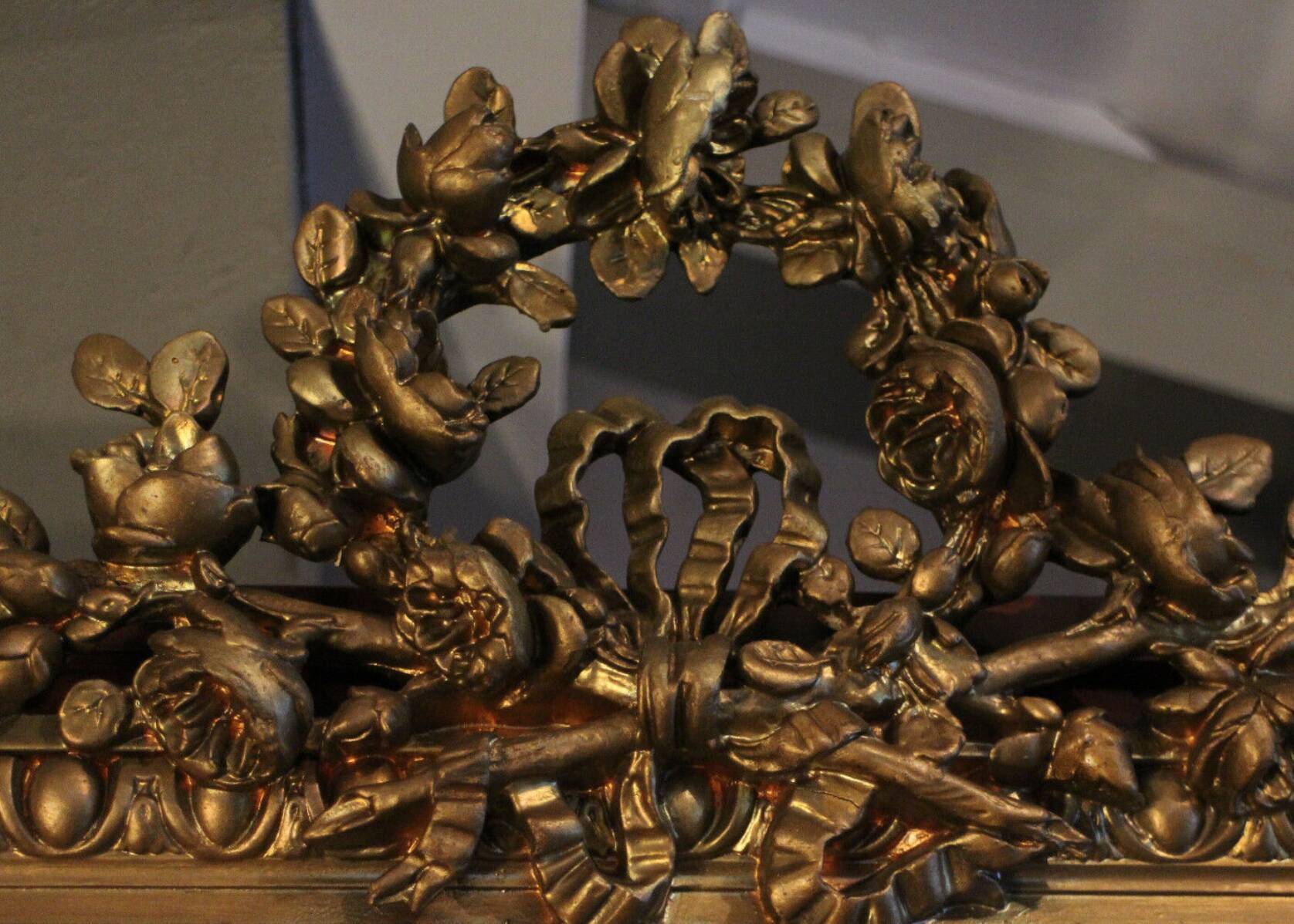 Mirror fireplace mirror with fronton floral decoration wrapped Louis XVI style 165x110cm