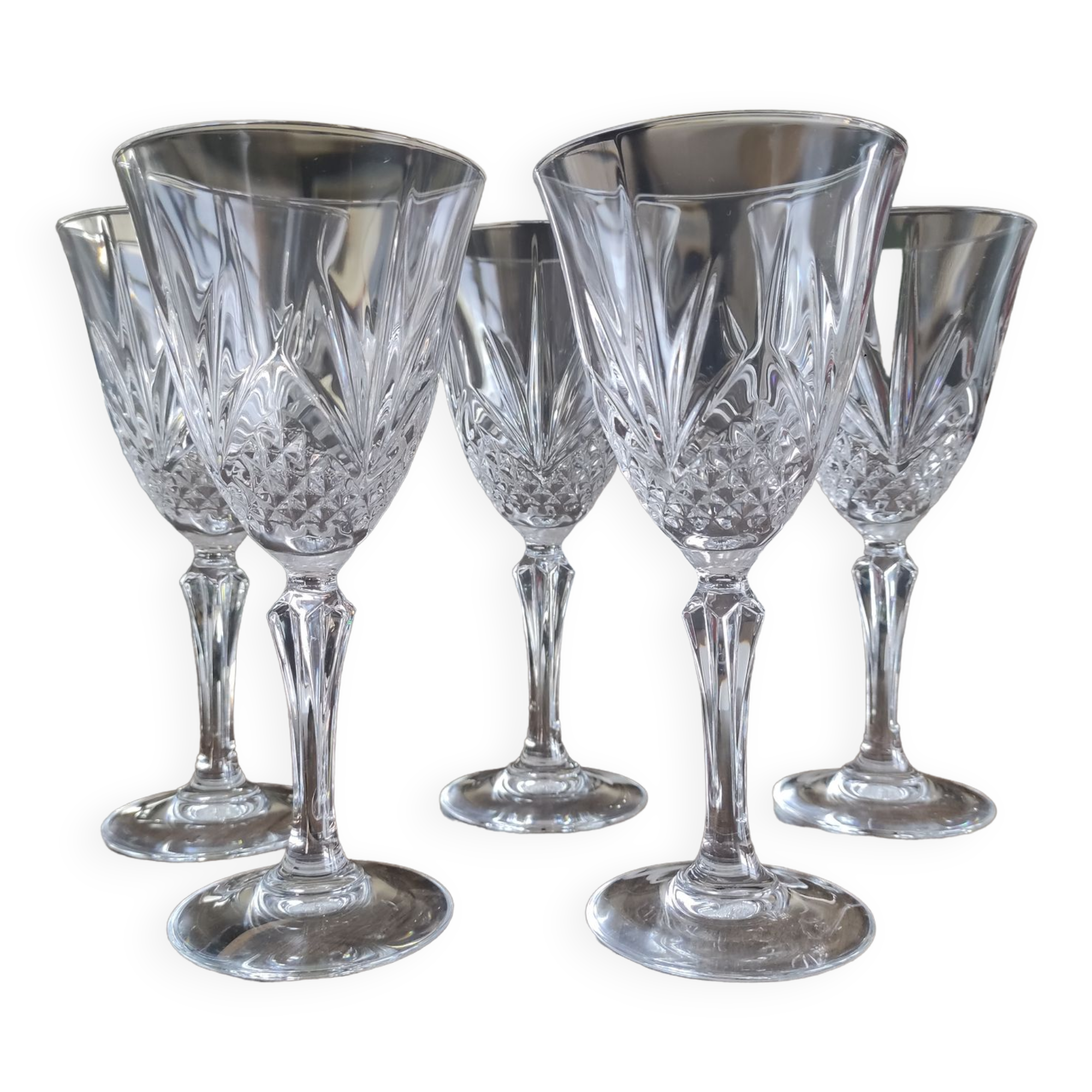 Set of 5 glasses of red wine or chiseled crystal water