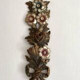 Decorative carved wooden ornament bouquet flowers and ribbon