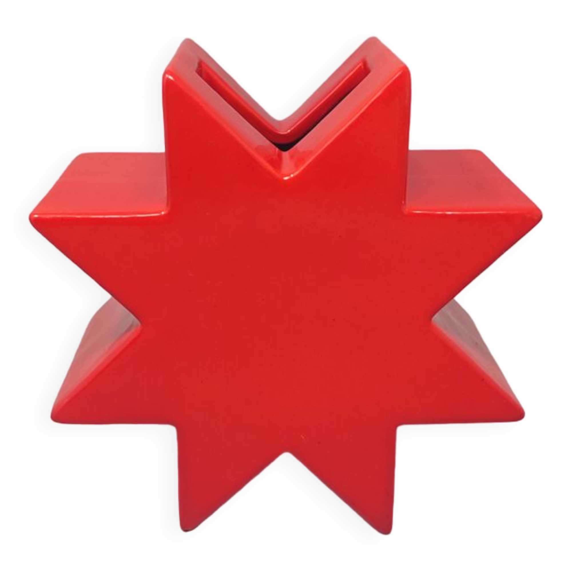 1980s red vase "hsing" by ettore sottsass. made in italy