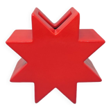 1980s red vase "hsing" by ettore sottsass. made in italy