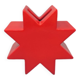 1980s red vase "hsing" by ettore sottsass. made in italy