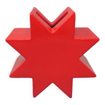 1980s red vase "hsing" by ettore sottsass. made in italy