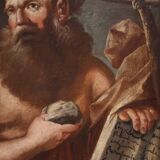 Antique religious painting from the 17th century, Penitent Saint Jerome