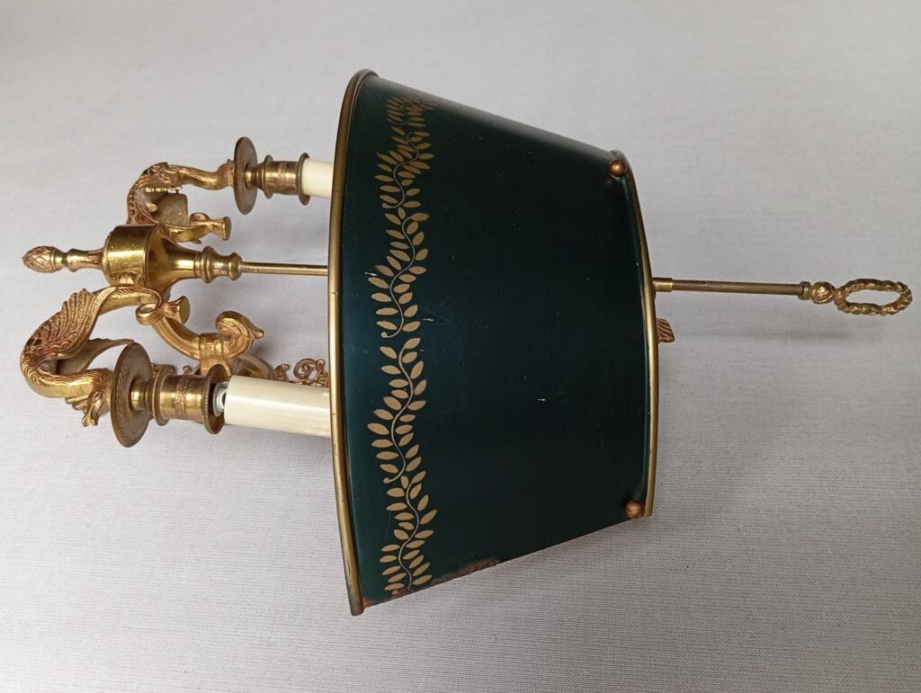 Pair of bronze and sheet metal hot water bottle wall lights
