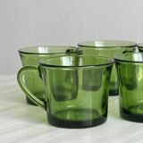 6 petites tasses à café en verre vert épais