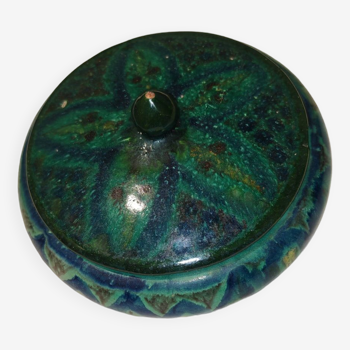 Emerald green ceramic candy box signed