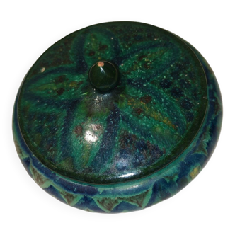 Emerald green ceramic candy box signed