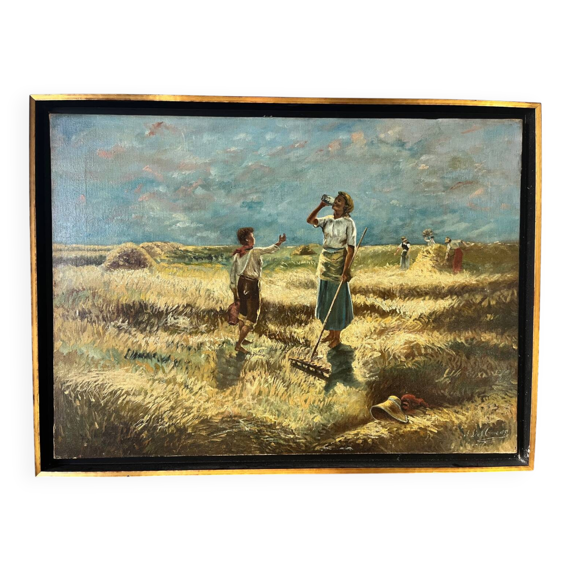 Harvesters, oil on canvas, signed