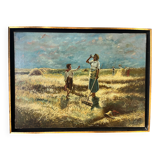 Harvesters, oil on canvas, signed