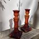Pair of amber glass candlesticks