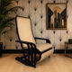 Rocking-chair viennois en bois courbé, cuir et cannage