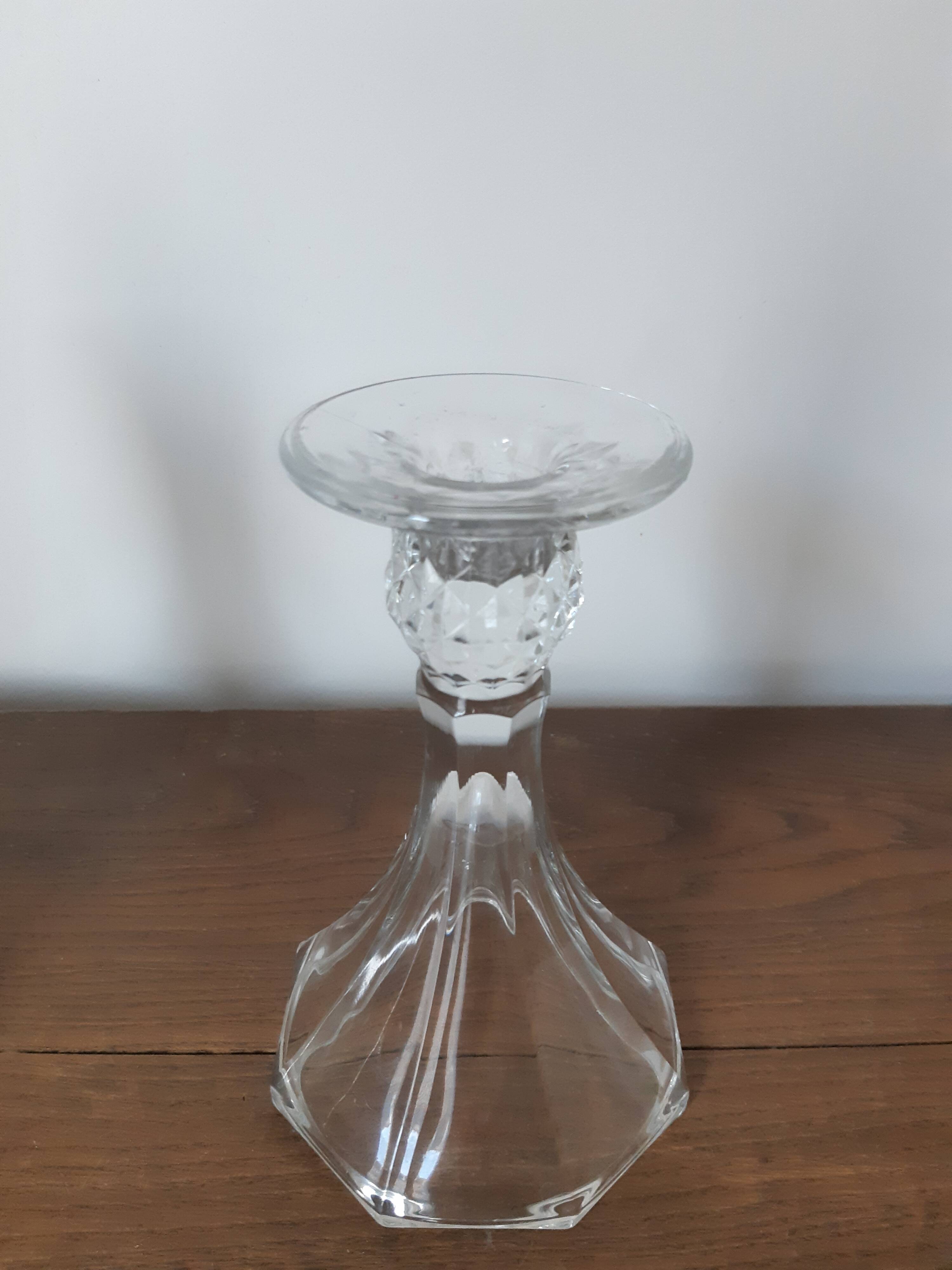 Lot of 2 crystal glass candlesticks