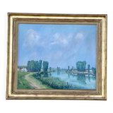 Painting by Édouard FEBVRE, Riverside Landscape
