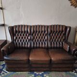 Chesterfield 3-seater chestnut coloured leather sofa