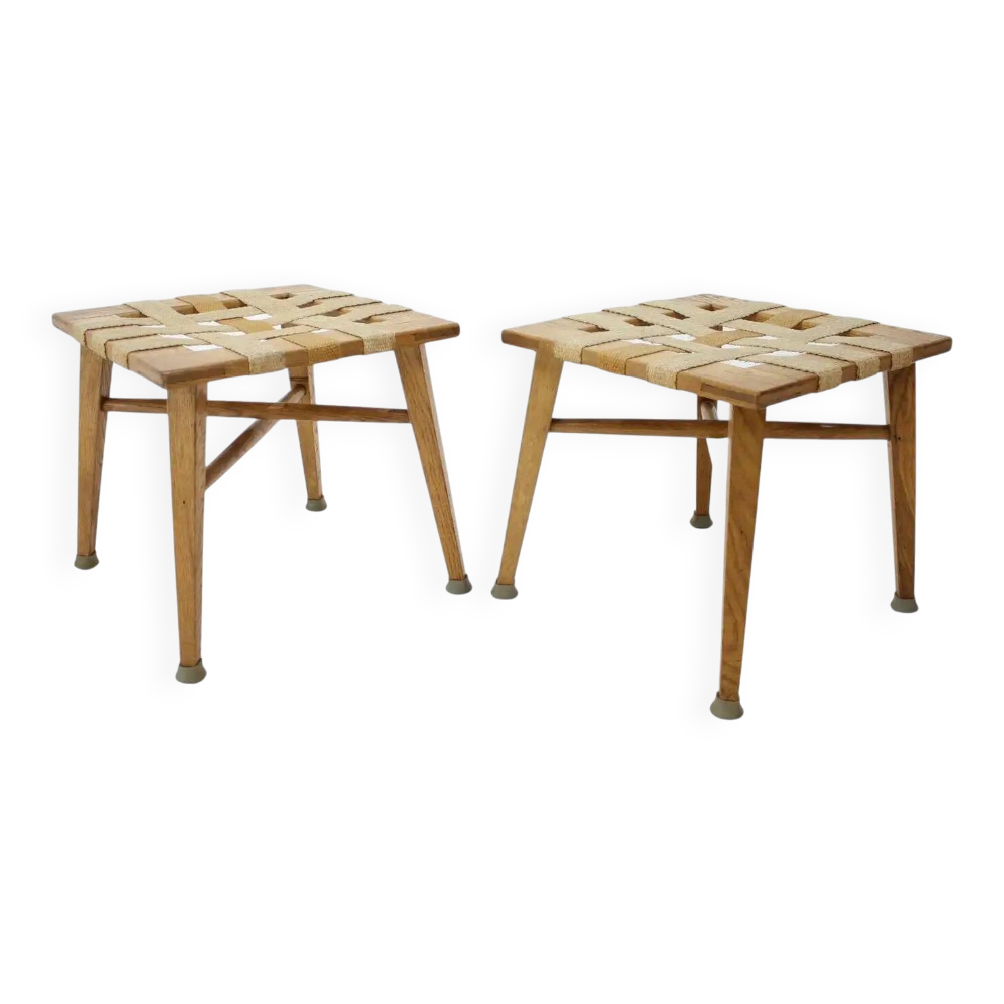 Pair of mid-century beech stools, Czechoslovakia, around 1950s