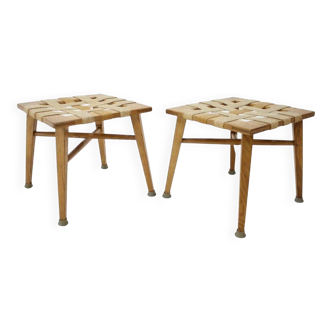 Pair of mid-century beech stools, Czechoslovakia, around 1950s