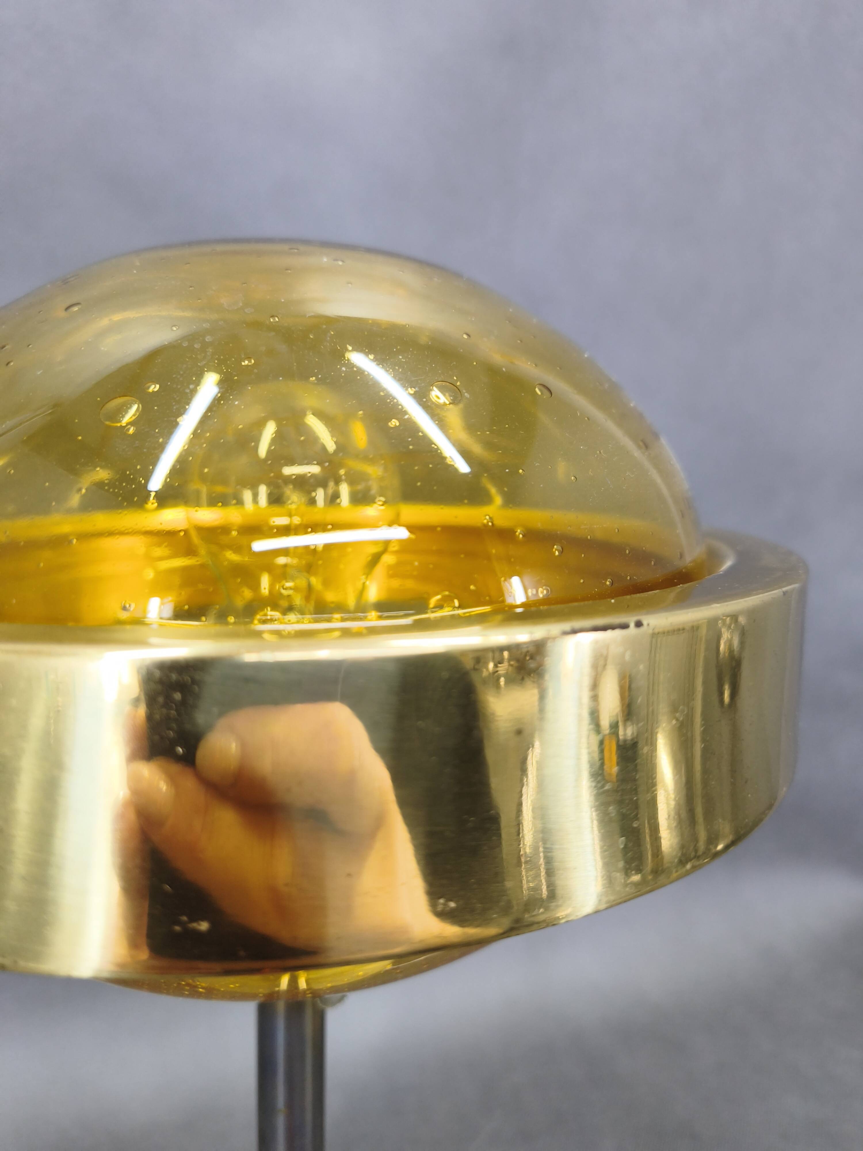 1970s Space Age Table Lamp Brass Glass Kamenický Šenov