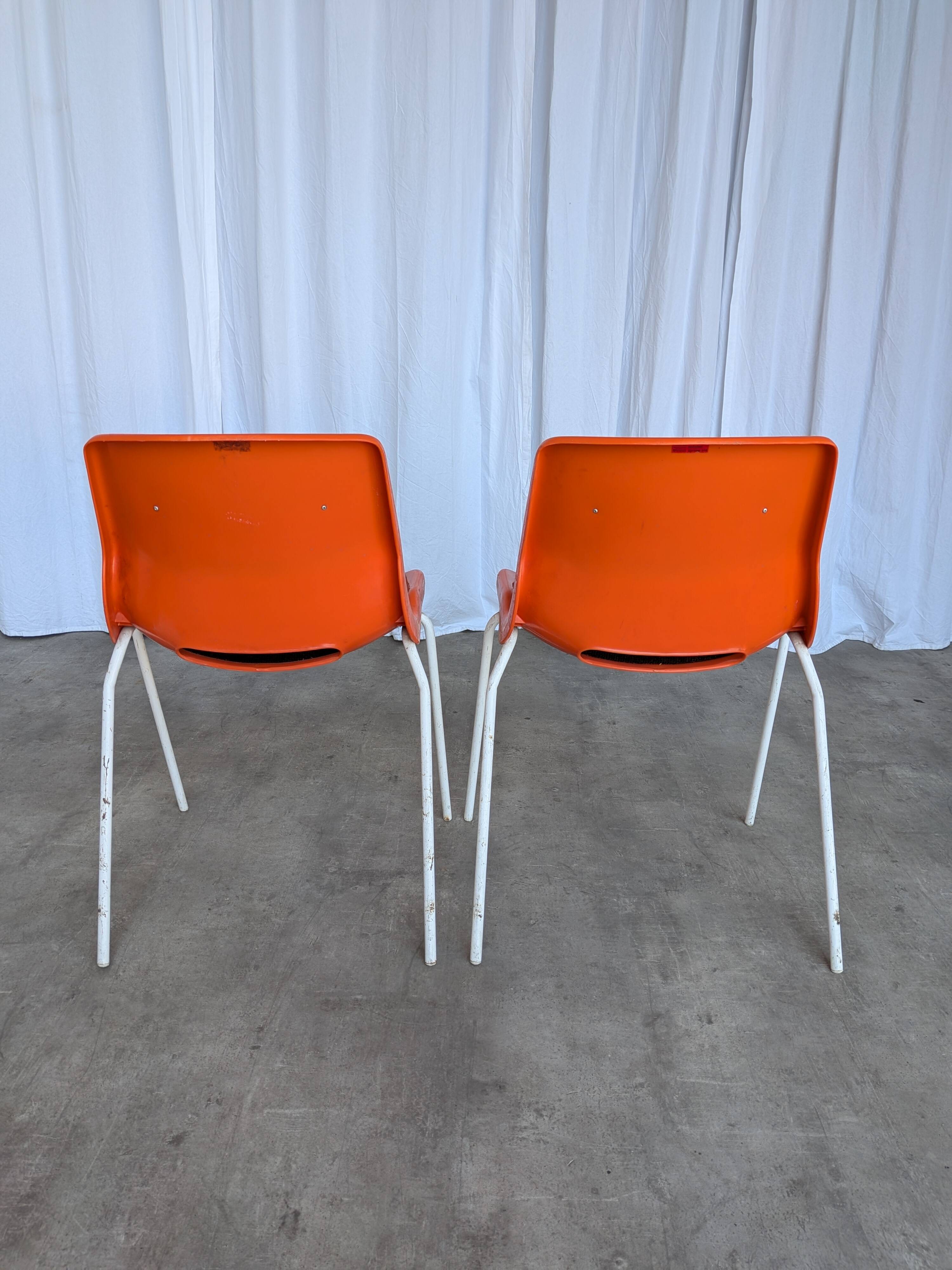 Vintage Overman Meblo Chairs: Orange & Brown Fabric, Stackable - Set of 2