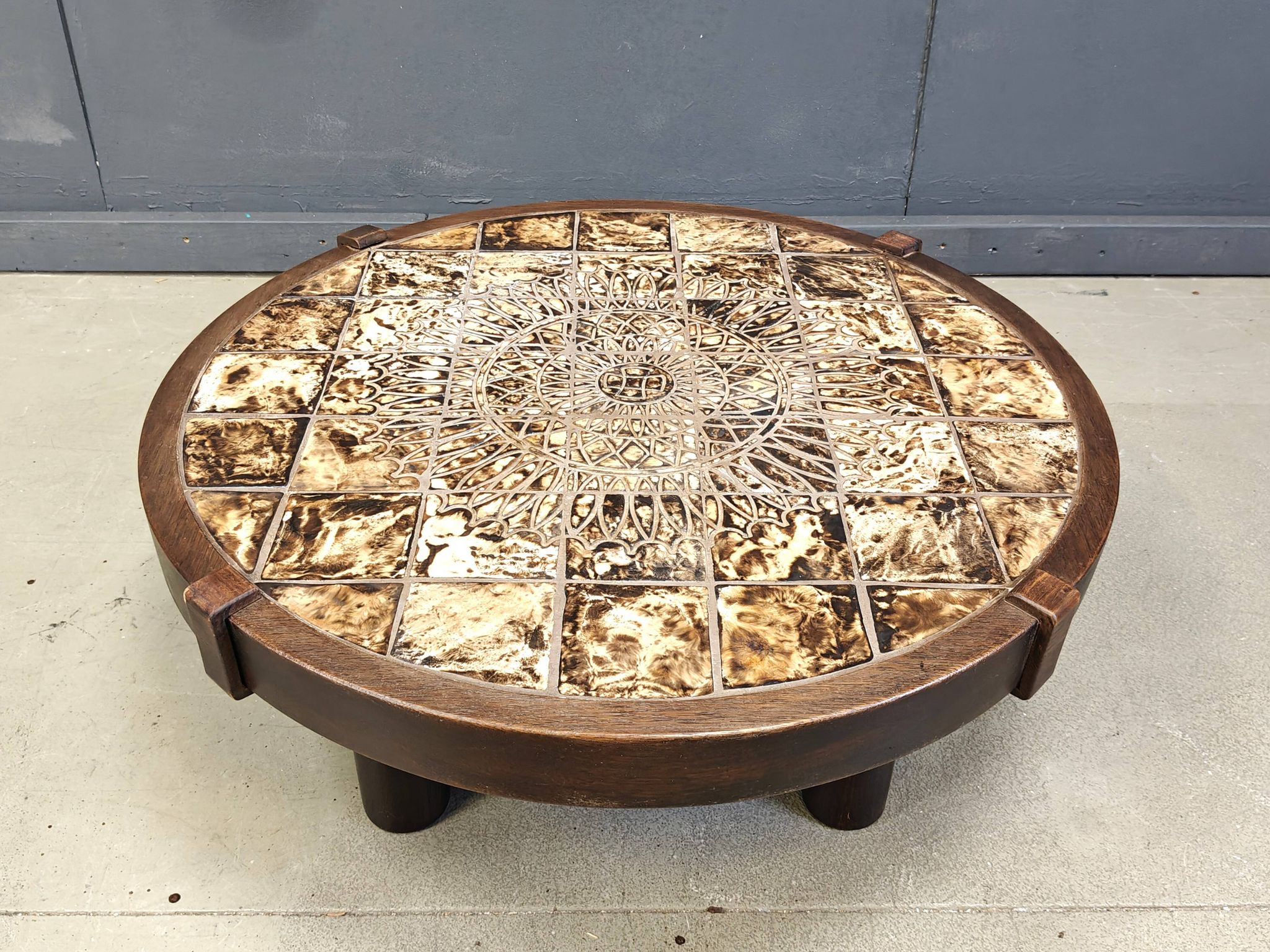 Round Vallauris ceramic coffee table by Barrois, 1960s