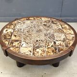 Round Vallauris ceramic coffee table by Barrois, 1960s