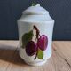Porcelain jam pot with hand-painted plum design, signed sweet jar.