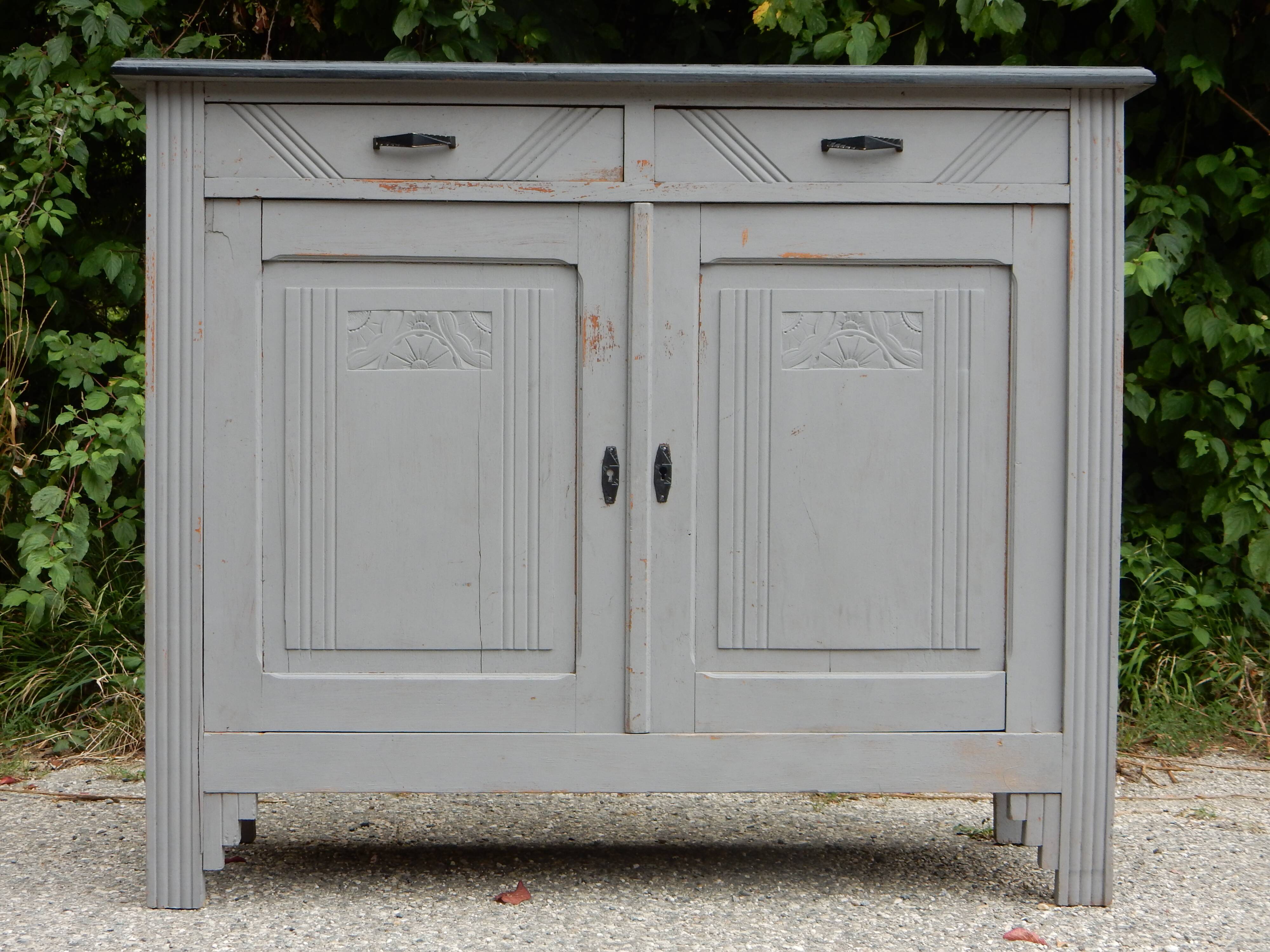 Superbe buffet parisien art déco gris patiné et noir