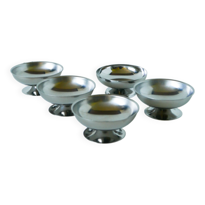 Lot de 5 coupes à glace en inox, pieds large, Design, 1970 - 4 X 9 cm