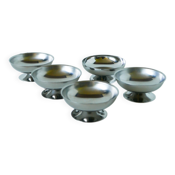 Lot de 5 coupes à glace en inox, pieds large, Design, 1970 - 4 X 9 cm