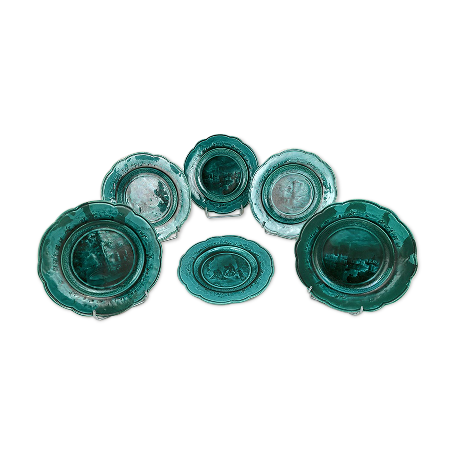 Series of six plates chantournées enamels of Rubelles, mid-nineteenth