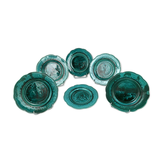 Series of six plates chantournées enamels of Rubelles, mid-nineteenth