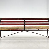 Vintage Industrial Slatted Bench with Original Patina