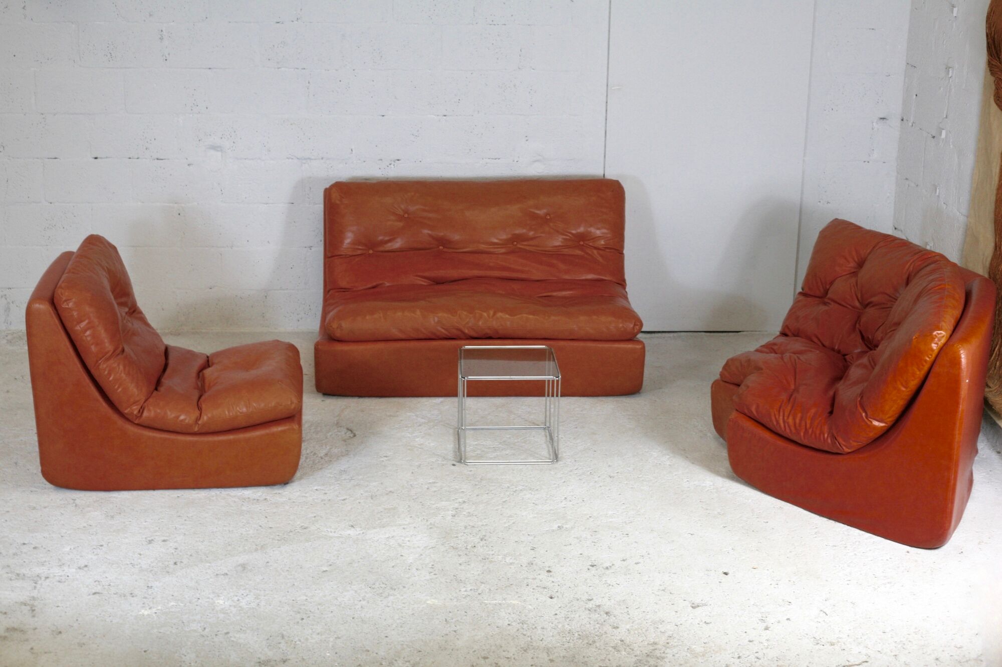 Flexible sofa, orange vinyl and foam, France, circa 1970