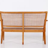 Banquette en cannage Rudolf Frank pour Erwin Behr style Finlandais classique