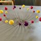 1950s fruit bowl, atomic sputnik, multicolored wooden balls and metal