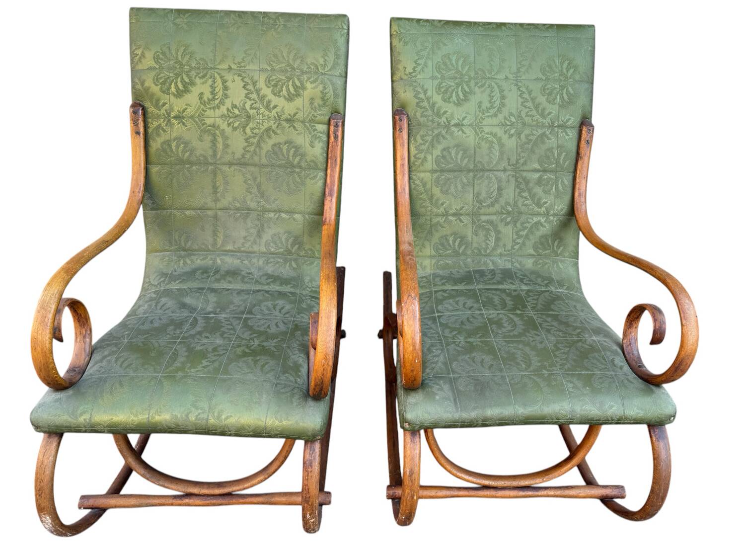 Set of 2 thonet style rocking chairs in green leatherette