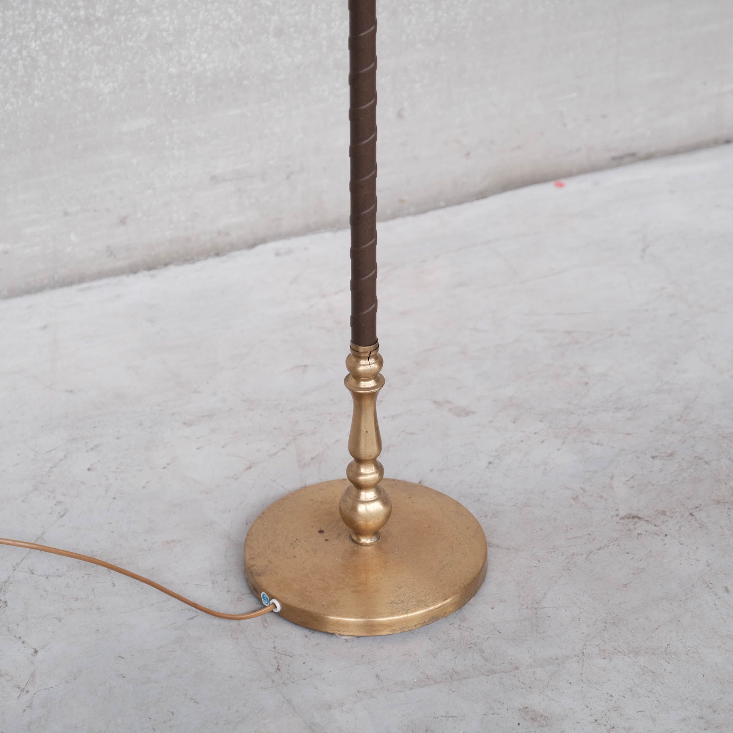 Pair of Leather and Brass Mid-Century Einar Bäckström Floor Lamps