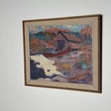 Original Mid Century Swedish Oil On Canvas – “Hut” By Nils Öberg – Vintage & Framed – 53 × 45 Cm