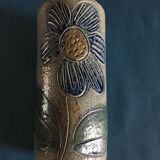 Sandstone scroll vase signed Jean Claude Monange, daisy motif yellow heart