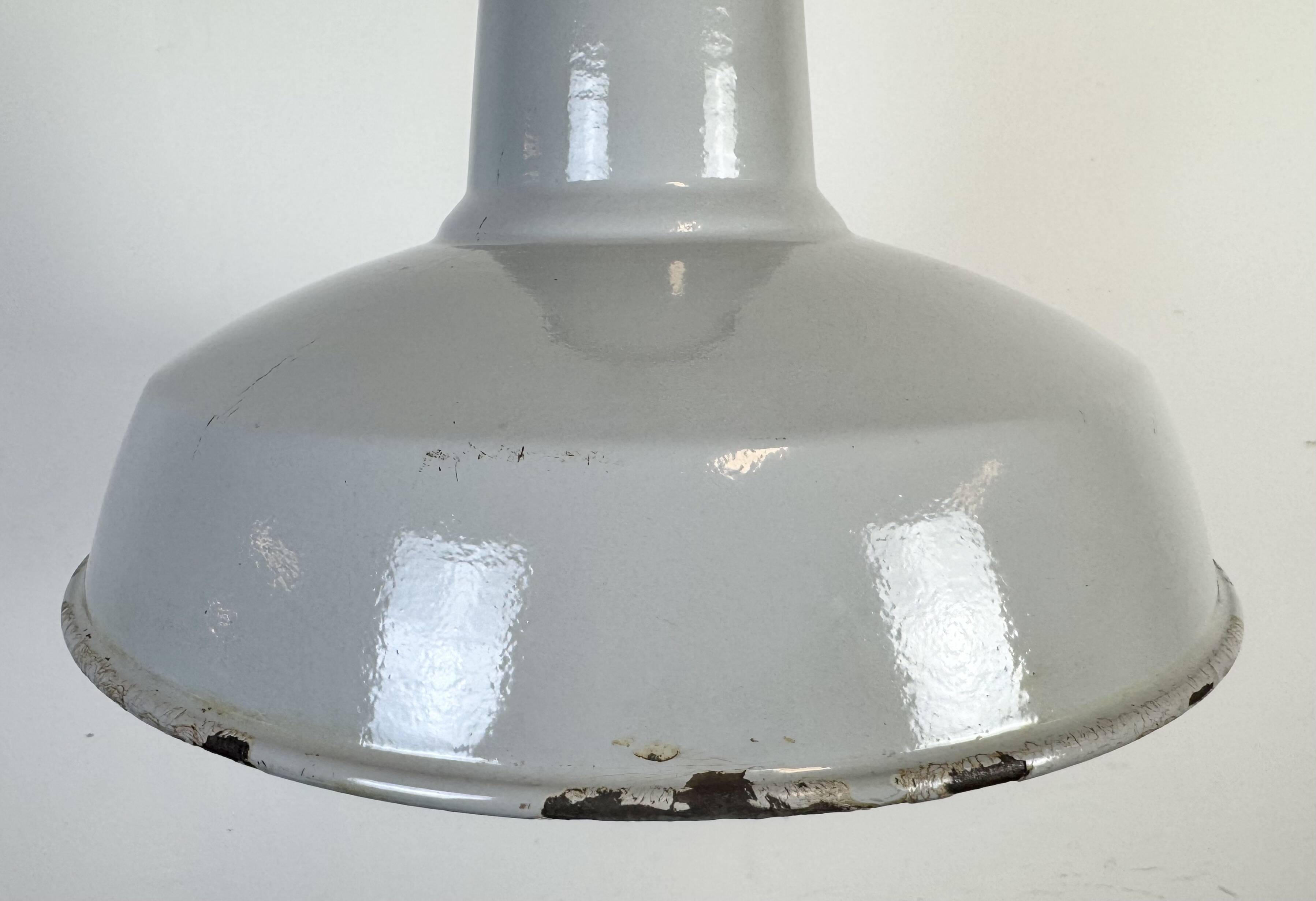 Industrial Grey Enamel Factory Pendant Lamp, 1960s